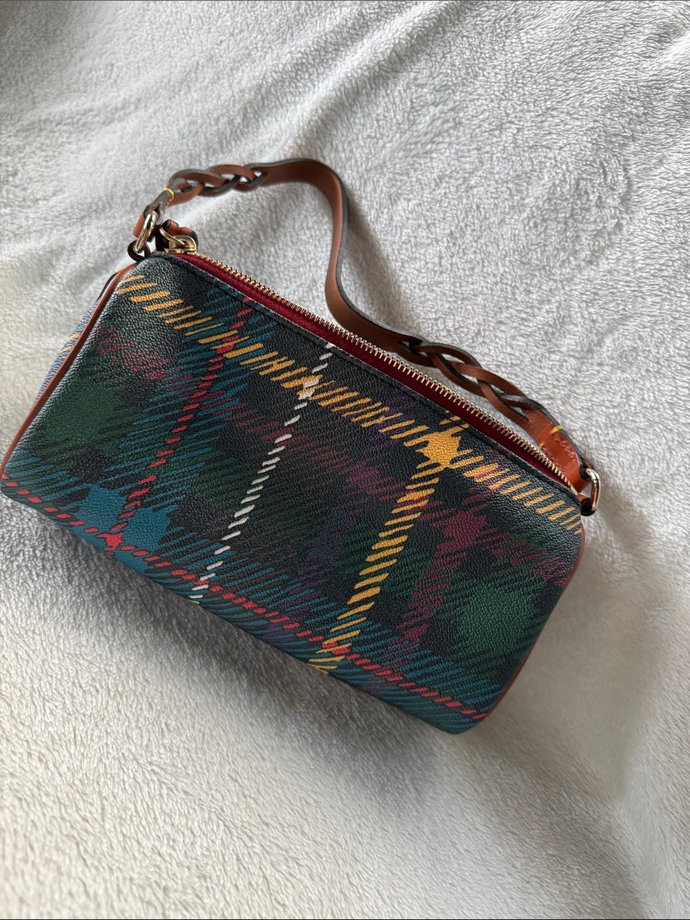 Dooney & Bourke Multicolor Tartan Wristlet with Braided Leather Strap - Picture 4 of 4
